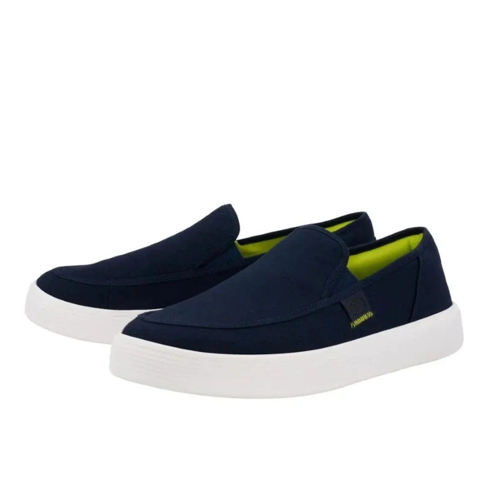 HEYDUDE Sunapee Canvas Navy White Mens Size 12 Slip On Casual Loafer Shoes New